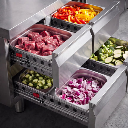 GGM Gastro Commercial Chef Base – 2400 mm – 386 Litres – 8 × GN 1/1 Drawers – with Fulterer Runners