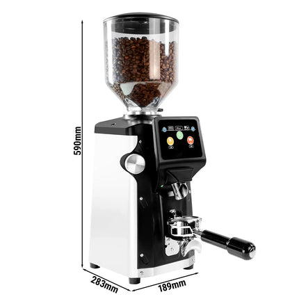 GGM Gastro Commercial Coffee Grinder - 1.2kg - Ø 75mm Flat Burrs - Portafilter-Activated - On Demand - Direct to Portafilter - White