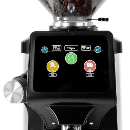 GGM Gastro Commercial Coffee Grinder - 1.2kg - Ø 75mm Flat Burrs - Portafilter-Activated - On Demand - Direct to Portafilter - White