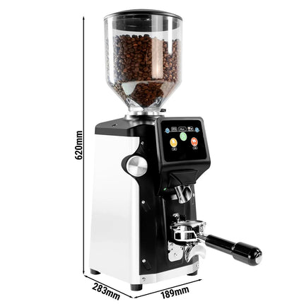 GGM Gastro Commercial Coffee Grinder - 1.2kg - Ø 83mm Flat Burrs - Portafilter-Activated - On Demand - Direct to Portafilter - White Aluminium Housing