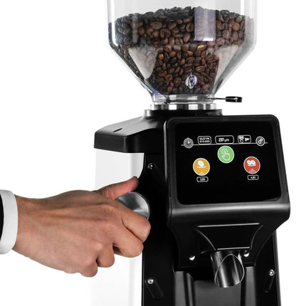 GGM Gastro Commercial Coffee Grinder - 1.2kg - Ø 83mm Flat Burrs - Portafilter-Activated - On Demand - Direct to Portafilter - White Aluminium Housing