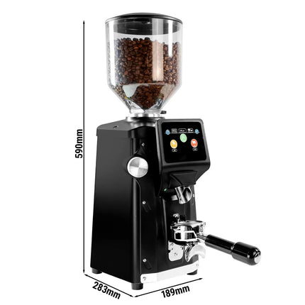 GGM Gastro Commercial Coffee Grinder - 1.2kg - with Cooling Fan - Ø 65mm Flat Burrs - Portafilter-Activated - On Demand - Direct to Portafilter - Black