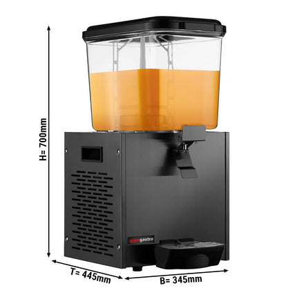 GGM Gastro Commercial Cold Drinks Dispenser - 1x polycarbonate tank with tap & paddle agitation - 18 Litres - 290W - Black - incl. drip tray