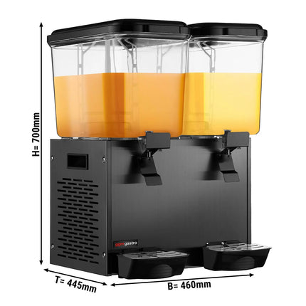 GGM Gastro Commercial Cold Drinks Dispenser - 2x polycarbonate tanks with tap & paddle agitation - 2x 18 Litres - 600W - Black