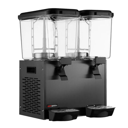 GGM Gastro Commercial Cold Drinks Dispenser - 2x polycarbonate tanks with tap & paddle agitation - 2x 18 Litres - 600W - Black