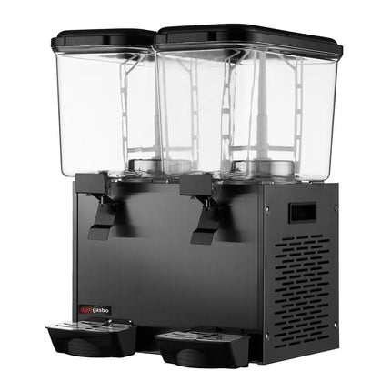 GGM Gastro Commercial Cold Drinks Dispenser - 2x polycarbonate tanks with tap & paddle agitation - 2x 18 Litres - 600W - Black