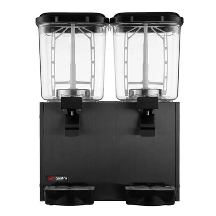 GGM Gastro Commercial Cold Drinks Dispenser - 2x polycarbonate tanks with tap & paddle agitation - 2x 18 Litres - 600W - Black