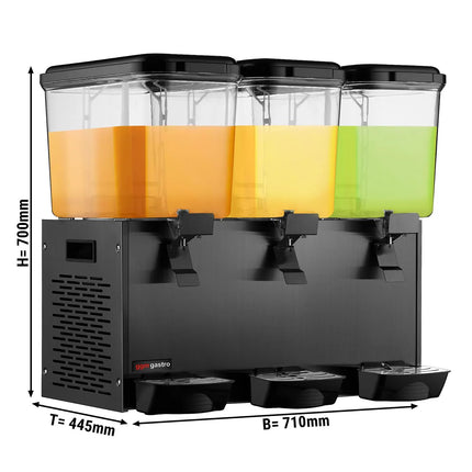 GGM Gastro Commercial Cold Drinks Dispenser - 3x polycarbonate tanks with tap & paddle agitation - 3x 18 Litres - 700W - Black - incl. drip tray
