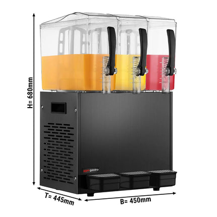 GGM Gastro Commercial Cold Drinks Dispenser - 3x polycarbonate tanks with tap - 3x 10 Litres - 600W - Black - incl. drip tray