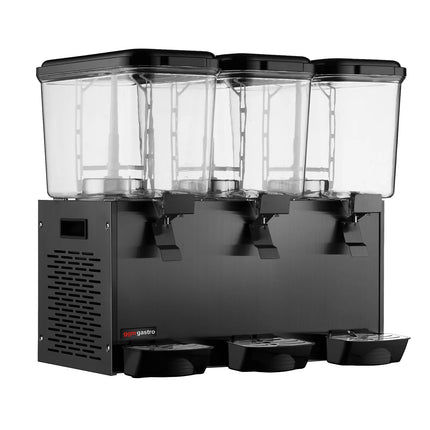 GGM Gastro Commercial Cold Drinks Dispenser - 3x polycarbonate tanks with tap & paddle agitation - 3x 18 Litres - 700W - Black - incl. drip tray