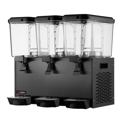 GGM Gastro Commercial Cold Drinks Dispenser - 3x polycarbonate tanks with tap & paddle agitation - 3x 18 Litres - 700W - Black - incl. drip tray