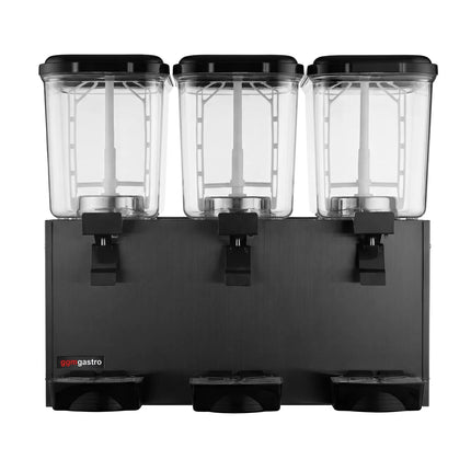 GGM Gastro Commercial Cold Drinks Dispenser - 3x polycarbonate tanks with tap & paddle agitation - 3x 18 Litres - 700W - Black - incl. drip tray