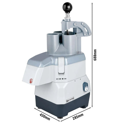 GGM Gastro Commercial Compact Veg Prep Machine - 735W - incl. 4 Cutting/Grating Discs - Stainless Steel - Flip-Top Lid