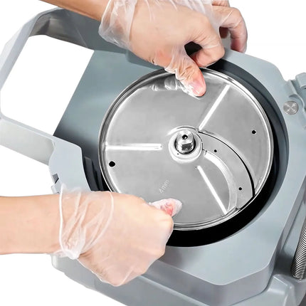 GGM Gastro Commercial Compact Veg Prep Machine - 735W - incl. 4 Cutting/Grating Discs & Cutter Bowl Attachment - Stainless Steel - Flip-Top Lid