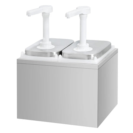 GGM Gastro Commercial Condiment Dispenser - 2x 2 litres - with container - Stainless steel 18/8 - Polypropylene containers - adjustable dose - 255x215x325mm - incl. stainless steel frame
