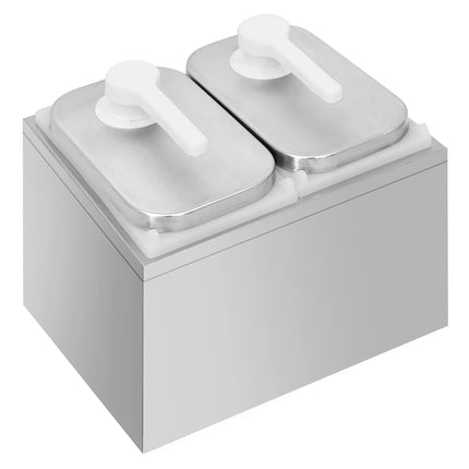 GGM Gastro Commercial Condiment Dispenser - 2x 2 litres - with container - Stainless steel 18/8 - Polypropylene containers - adjustable dose - 255x215x325mm - incl. stainless steel frame