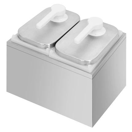 GGM Gastro Commercial Condiment Dispenser - 2x 2 litres - with container - Stainless steel 18/8 - Polypropylene containers - adjustable dose - 255x215x325mm - incl. stainless steel frame