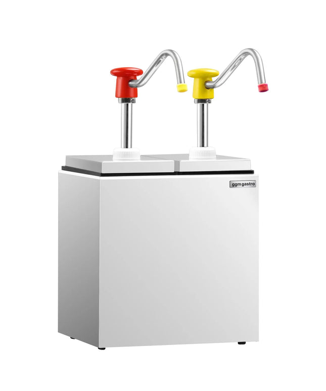 GGM Gastro Commercial Condiment Dispenser - 2x 2.5 litres - adjustable dose - with container - incl. stainless steel frame
