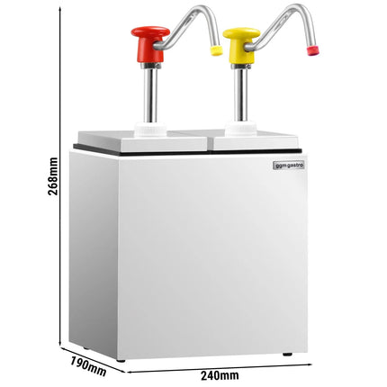 GGM Gastro Commercial Condiment Dispenser - 2x 2.5 litres - adjustable dose - with container - incl. stainless steel frame