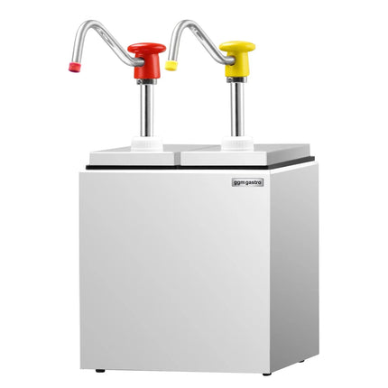 GGM Gastro Commercial Condiment Dispenser - 2x 2.5 litres - adjustable dose - with container - incl. stainless steel frame