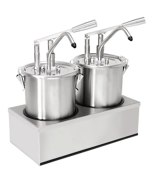 GGM Gastro Commercial Condiment Dispenser - 2x 4 litres - adjustable dose - with container - Stainless steel - 405x205x415mm - incl. stainless steel frame