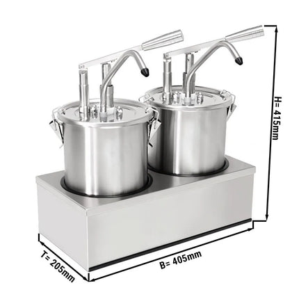 GGM Gastro Commercial Condiment Dispenser - 2x 4 litres - adjustable dose - with container - Stainless steel - 405x205x415mm - incl. stainless steel frame