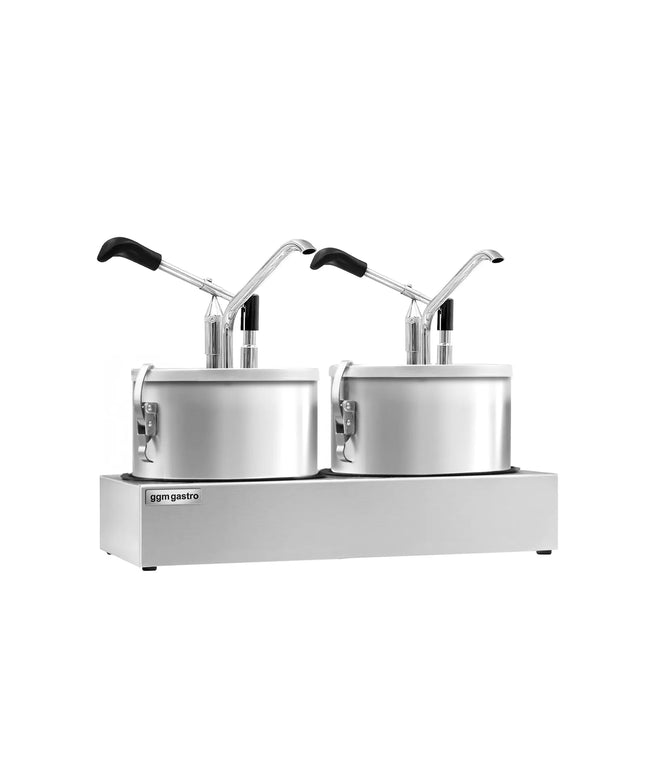 GGM Gastro Commercial Condiment Dispenser - 2x4 litres - adjustable dose - with container - Stainless steel - 400x203x350mm - incl. stainless steel frame
