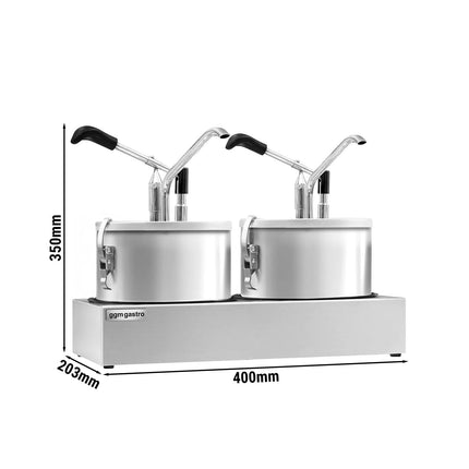 GGM Gastro Commercial Condiment Dispenser - 2x4 litres - adjustable dose - with container - Stainless steel - 400x203x350mm - incl. stainless steel frame