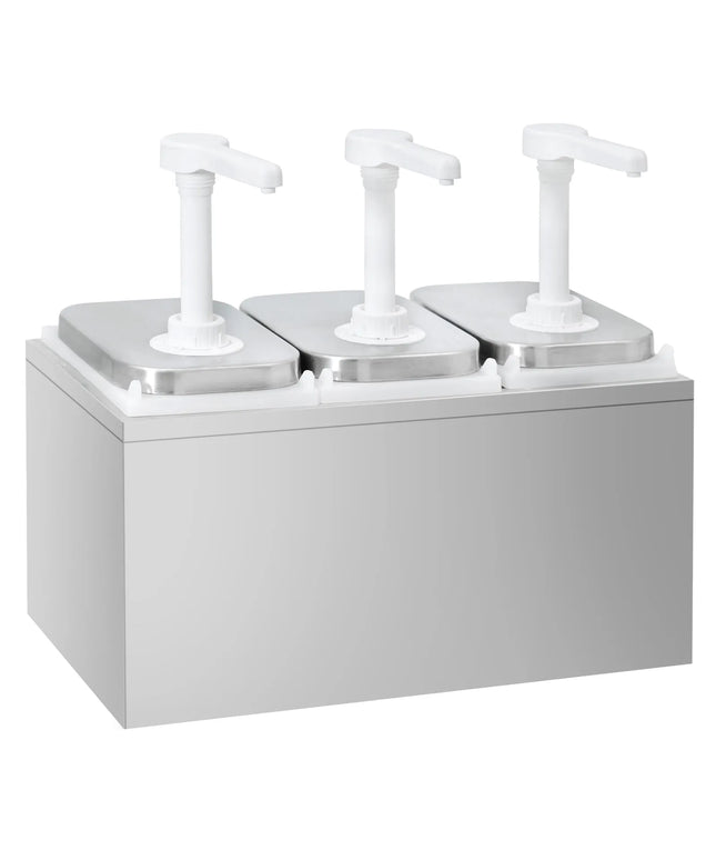GGM Gastro Commercial Condiment Dispenser - 3x 2 litres - Stainless steel 18/8 - 375x215x325mm - adjustable dose - with container - incl. stainless steel frame