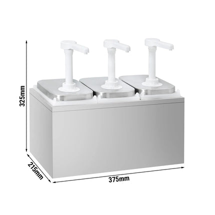 GGM Gastro Commercial Condiment Dispenser - 3x 2 litres - Stainless steel 18/8 - 375x215x325mm - adjustable dose - with container - incl. stainless steel frame