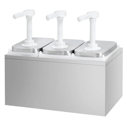 GGM Gastro Commercial Condiment Dispenser - 3x 2 litres - Stainless steel 18/8 - 375x215x325mm - adjustable dose - with container - incl. stainless steel frame
