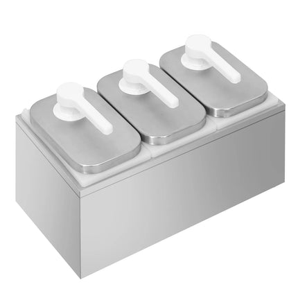 GGM Gastro Commercial Condiment Dispenser - 3x 2 litres - Stainless steel 18/8 - 375x215x325mm - adjustable dose - with container - incl. stainless steel frame