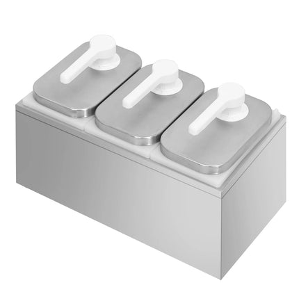 GGM Gastro Commercial Condiment Dispenser - 3x 2 litres - Stainless steel 18/8 - 375x215x325mm - adjustable dose - with container - incl. stainless steel frame
