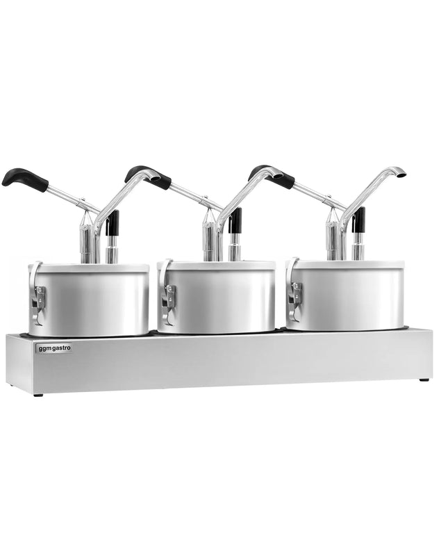 GGM Gastro Commercial Condiment Dispenser - 3x 4 litres - Stainless steel - 600x203x350mm - adjustable dose - with container - incl. stainless steel frame
