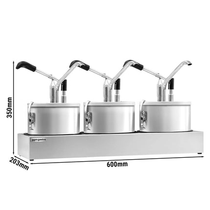 GGM Gastro Commercial Condiment Dispenser - 3x 4 litres - Stainless steel - 600x203x350mm - adjustable dose - with container - incl. stainless steel frame