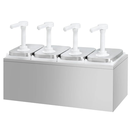 GGM Gastro Commercial Condiment Dispenser - 4x 2 litres - adjustable dose - with container - incl. stainless steel frame - Stainless steel frame; Containers Polypropylene - 480x215x325mm