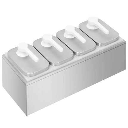 GGM Gastro Commercial Condiment Dispenser - 4x 2 litres - adjustable dose - with container - incl. stainless steel frame - Stainless steel frame; Containers Polypropylene - 480x215x325mm