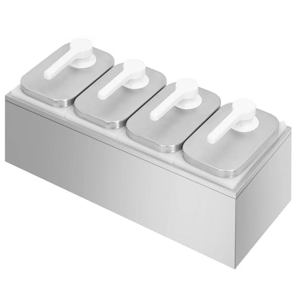 GGM Gastro Commercial Condiment Dispenser - 4x 2 litres - adjustable dose - with container - incl. stainless steel frame - Stainless steel frame; Containers Polypropylene - 480x215x325mm