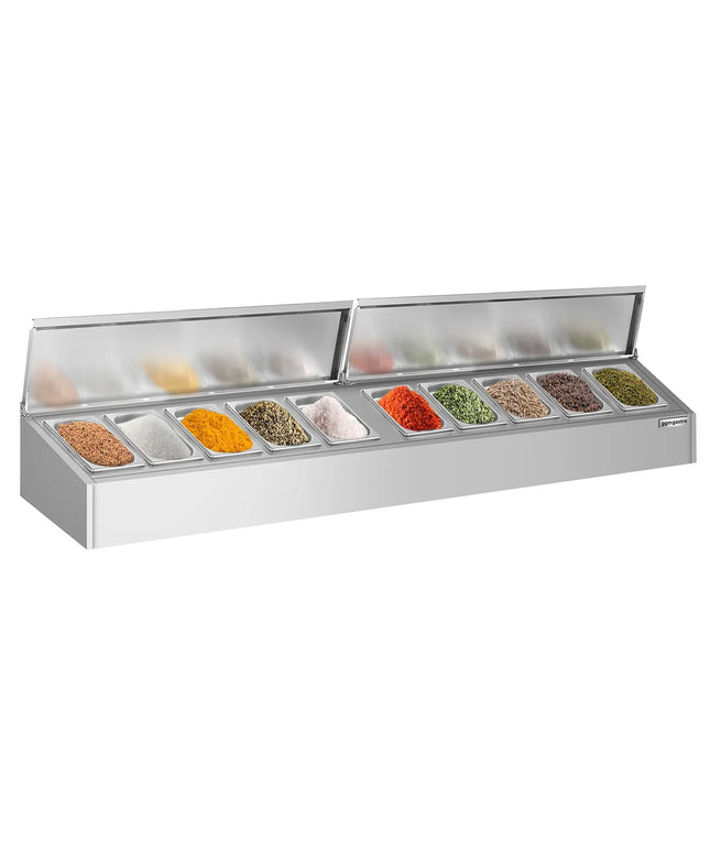 GGM Gastro Commercial Condiment Holder - 10x GN 1/4 - with Pans & Lids - 200cm