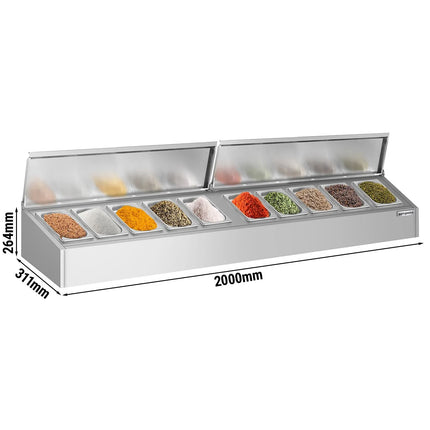 GGM Gastro Commercial Condiment Holder - 10x GN 1/4 - with Pans & Lids - 200cm