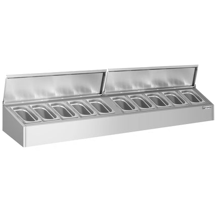 GGM Gastro Commercial Condiment Holder - 10x GN 1/4 - with Pans & Lids - 200cm