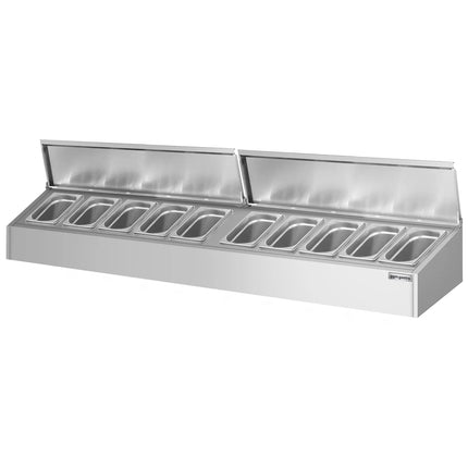 GGM Gastro Commercial Condiment Holder - 10x GN 1/4 - with Pans & Lids - 200cm