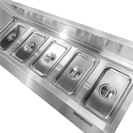 GGM Gastro Commercial Condiment Holder - 10x GN 1/4 - with Pans & Lids - 200cm