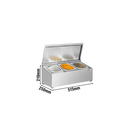 GGM Gastro Commercial Condiment Holder - 3x GN 1/6 - 100mm Deep - with Lids