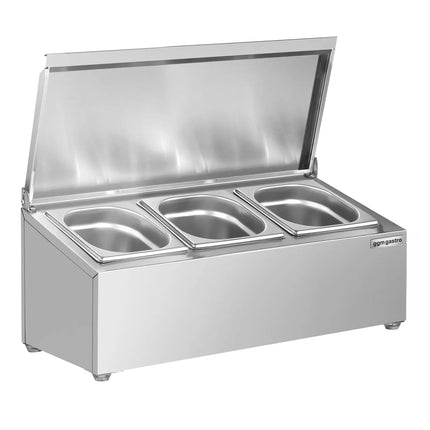 GGM Gastro Commercial Condiment Holder - 3x GN 1/6 - 100mm Deep - with Lids