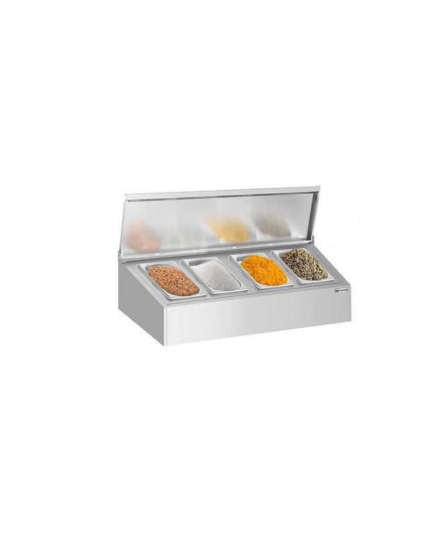 GGM Gastro Commercial Condiment Holder - 4x GN 1/4 - with Pans & Lids