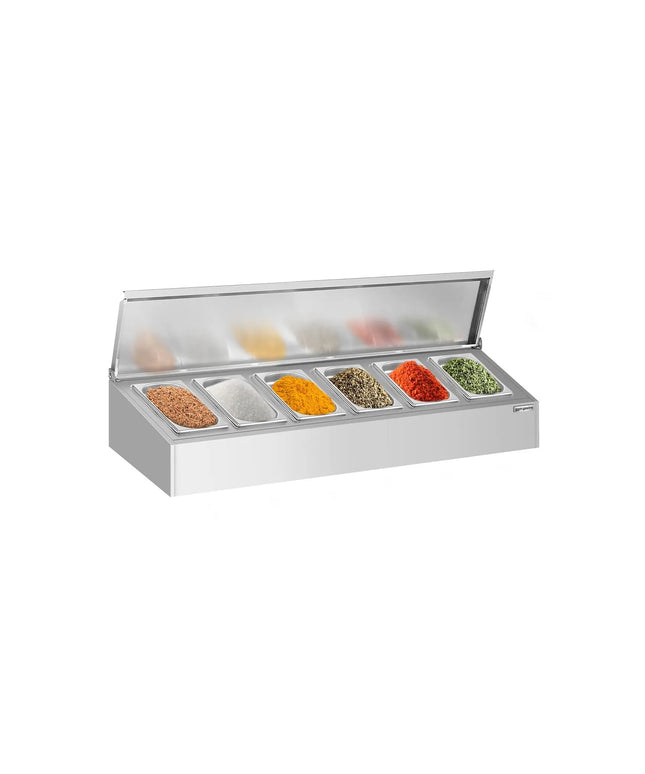 GGM Gastro Commercial Condiment Holder - 6x GN 1/4 - with Pans & Lids - 120cm