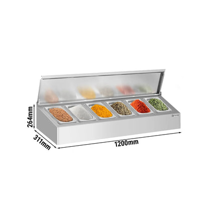 GGM Gastro Commercial Condiment Holder - 6x GN 1/4 - with Pans & Lids - 120cm