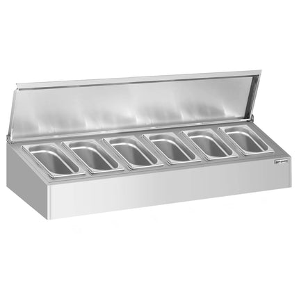 GGM Gastro Commercial Condiment Holder - 6x GN 1/4 - with Pans & Lids - 120cm