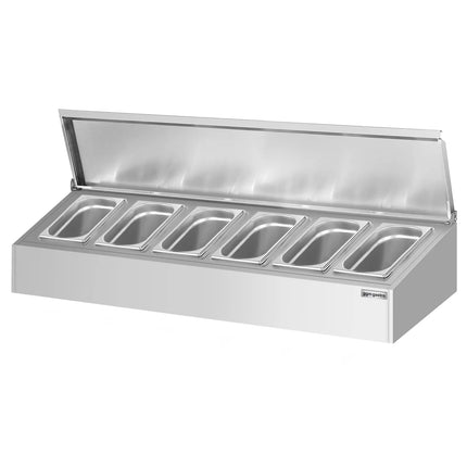 GGM Gastro Commercial Condiment Holder - 6x GN 1/4 - with Pans & Lids - 120cm
